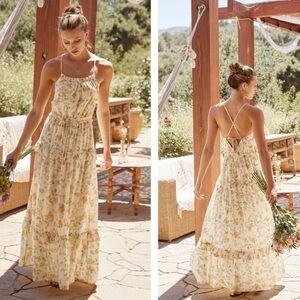LOST + WANDER Big Escape Floral Tiered Maxi Dress Size Medium